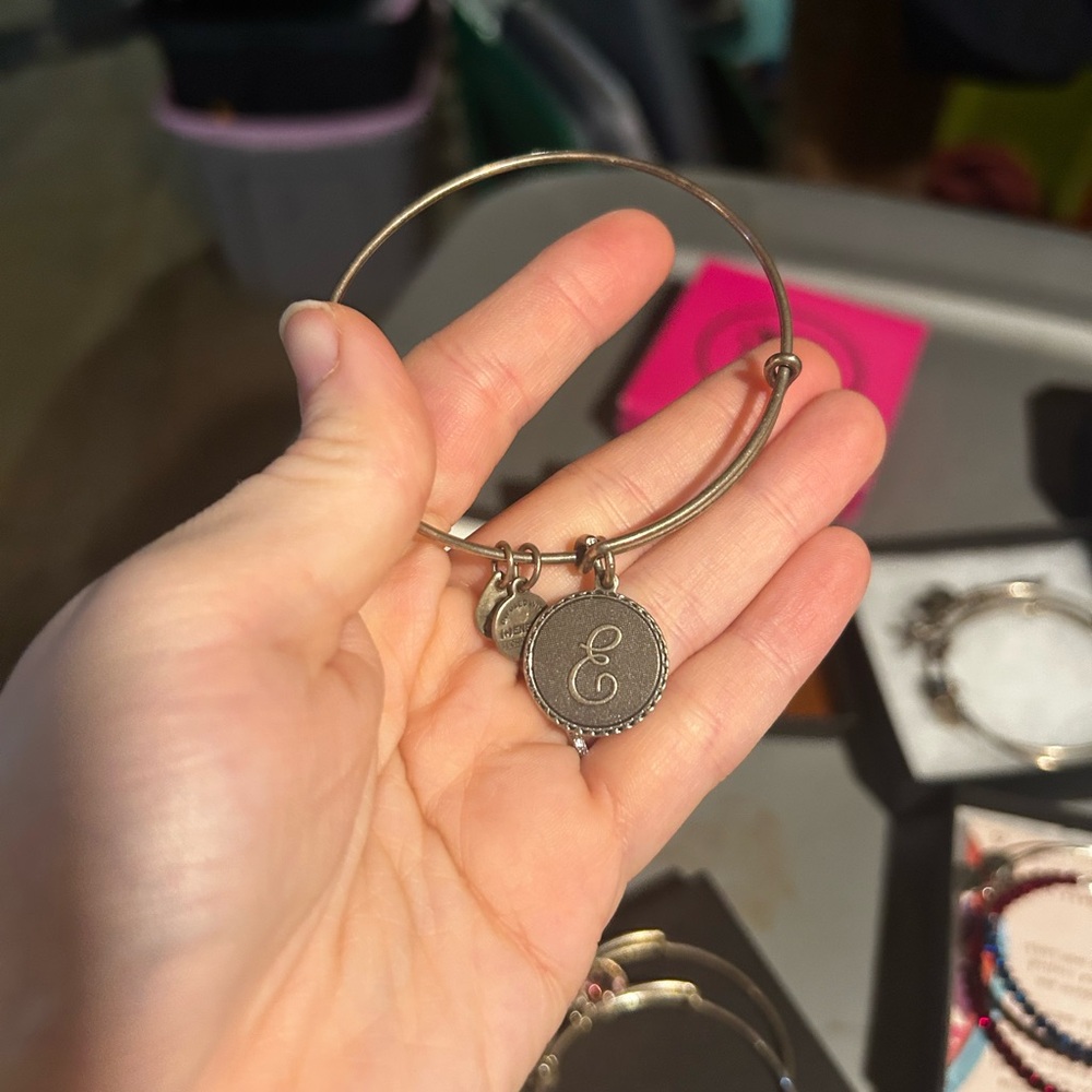 Alex and Ani “E” Silver Charm Bracelet